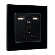 Γυάλινη Πρίζα Αγγλίας & 2 Θέσεις USB Μαύρη 195025/BL